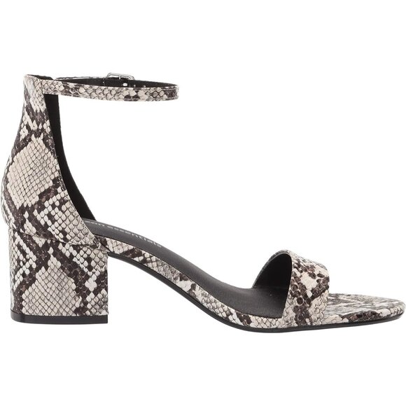 Womens Snake Pu Faux Suede Two Strap Open Rounded Toe Chunky Block Heeled Sandal - Picture 8 of 9